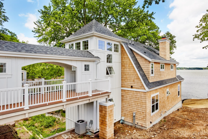 Lake home with bridge
